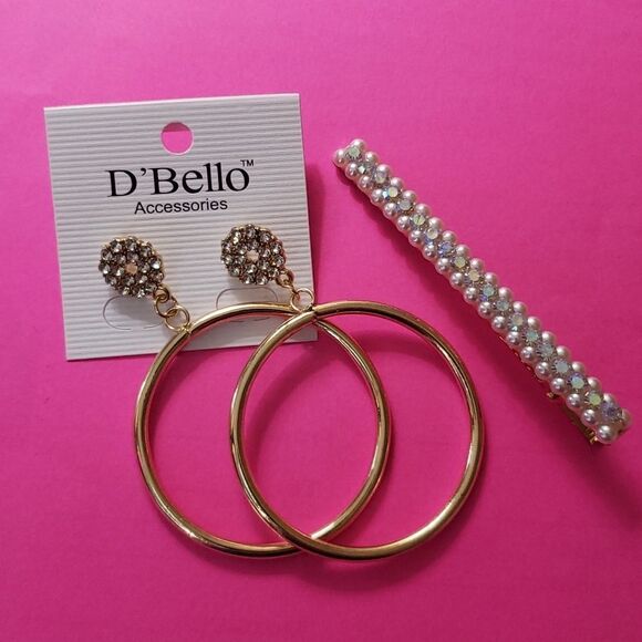 Rhinestone Hoop Earrings and Barrett Bundle - Picture 5 of 5